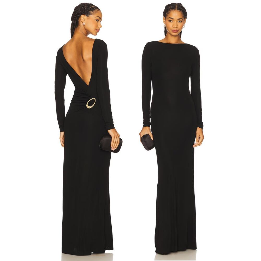 NBD The Mesha Gown Maxi Ruched Back Long Sleeve Party Formal Evening Elegant S